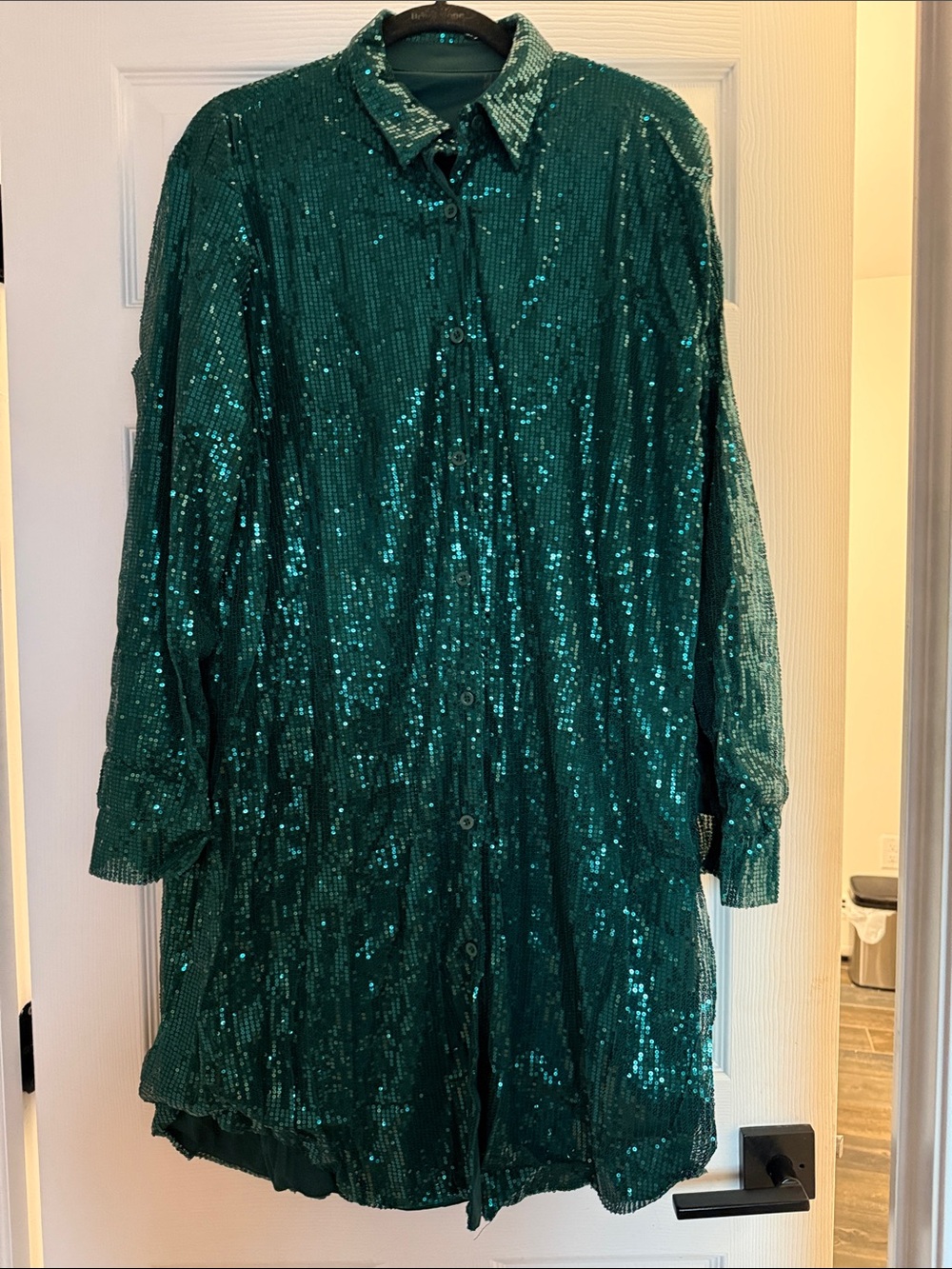 Sequin Shirt Dress in Emerald Green - Women's Formal